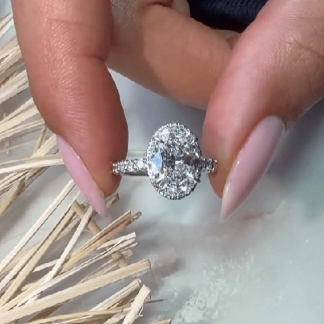 2.5 CT Oval Cut Moissanite Engagement Ring Halo Wedding Anniversary Design - Kazara Diam