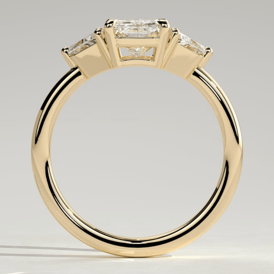 2.50 CT Radiant 4-Claw Trilogy Moissanite Engagement Ring with Trapezoid Side Stones - Kazara Diam