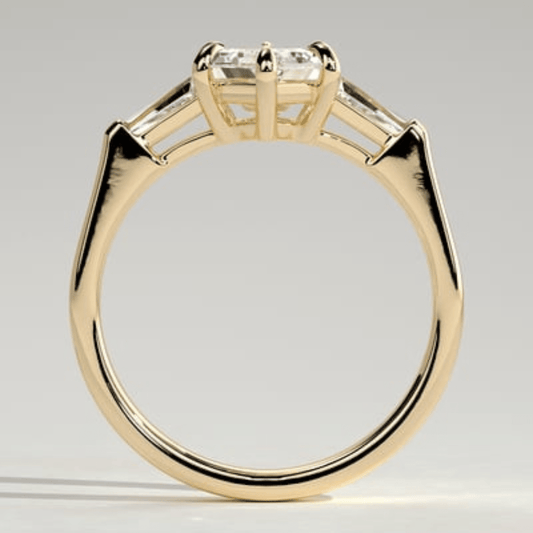 2.5CT Elongated Hexagon 6 Claw Trilogy with Tapered Baguette Side Stones Moissanite Engagement Ring - Kazara Diam