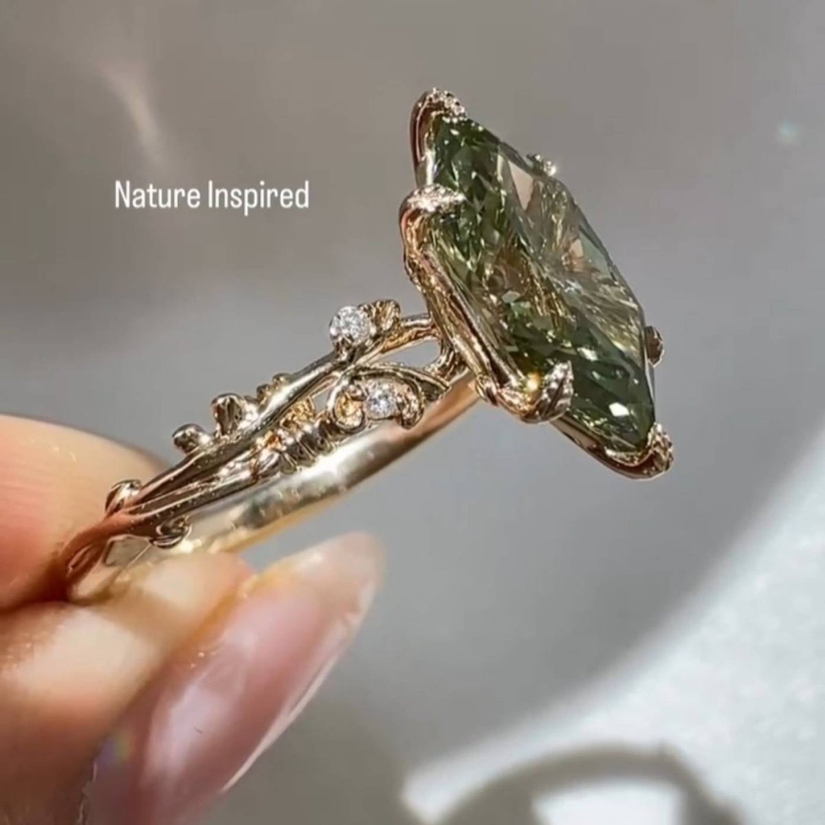 3 CT Green Moissanite Dutch Marquise Cut Engagement Wedding Anniversary Ring Nature Inspired - Kazara Diam