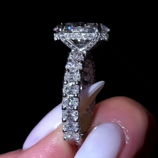 3 CT Oval Cut Hidden Halo Pave Moissanite Engagement Wedding Anniversary Ring - Kazara Diam