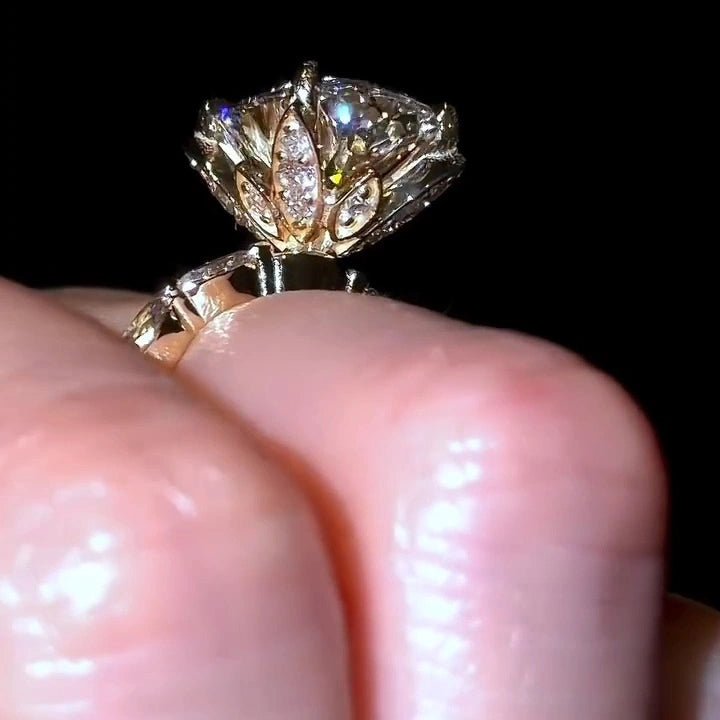 3 CT Oval Cut Moissanite Tulip Setting Engagement Wedding Promise Ring - Kazara Diam