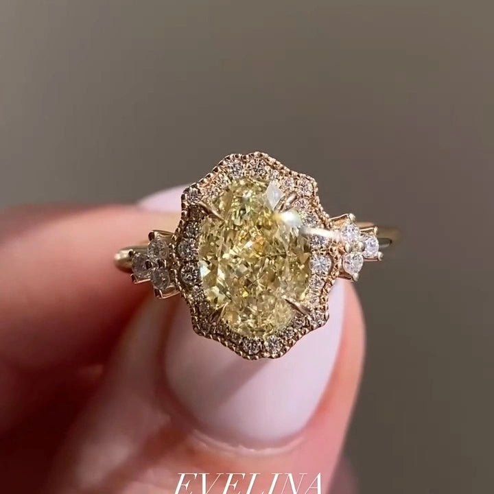 3 CT Oval Cut Yellow Moissanite Vintage Engagement Wedding Anniversary Ring - Kazara Diam