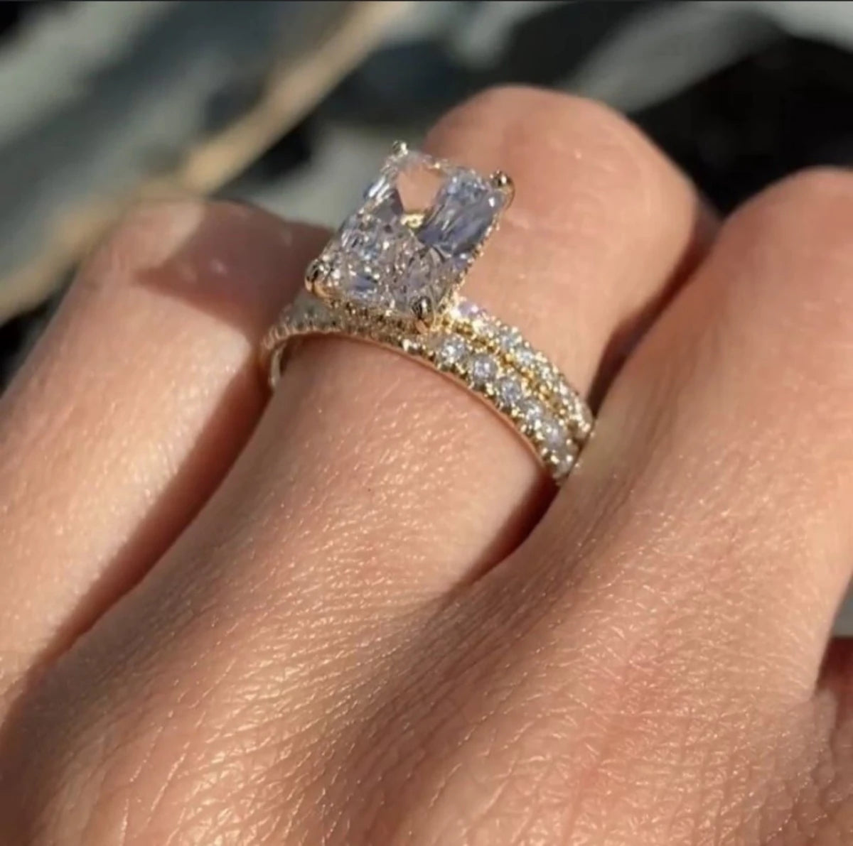 4 CT Radiant Cut Moissanite Engagement Bridal Set Gift For Her Wedding Band Promise Ring - Kazara Diam