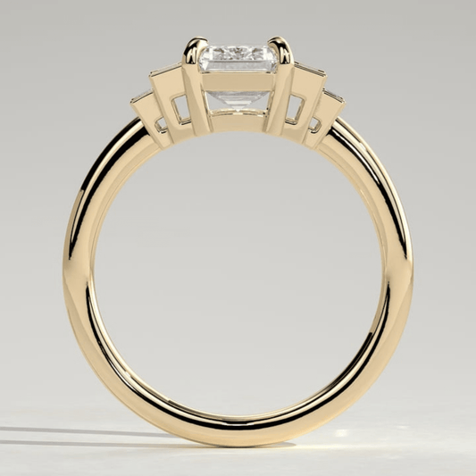 4CT Emerald 5 Stone Moissanite Engagement Ring with Graduating Baguette Shoulders - Kazara Diam