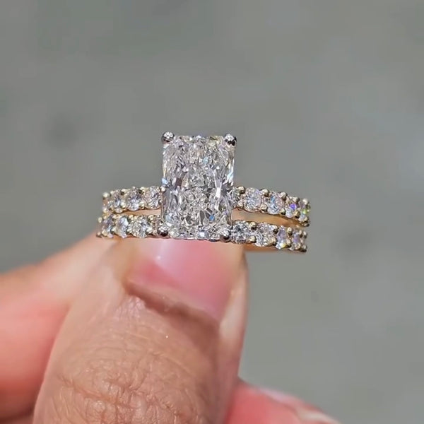 3 CT Radiant Cut Lab Grown Diamond Bridal Ring Set