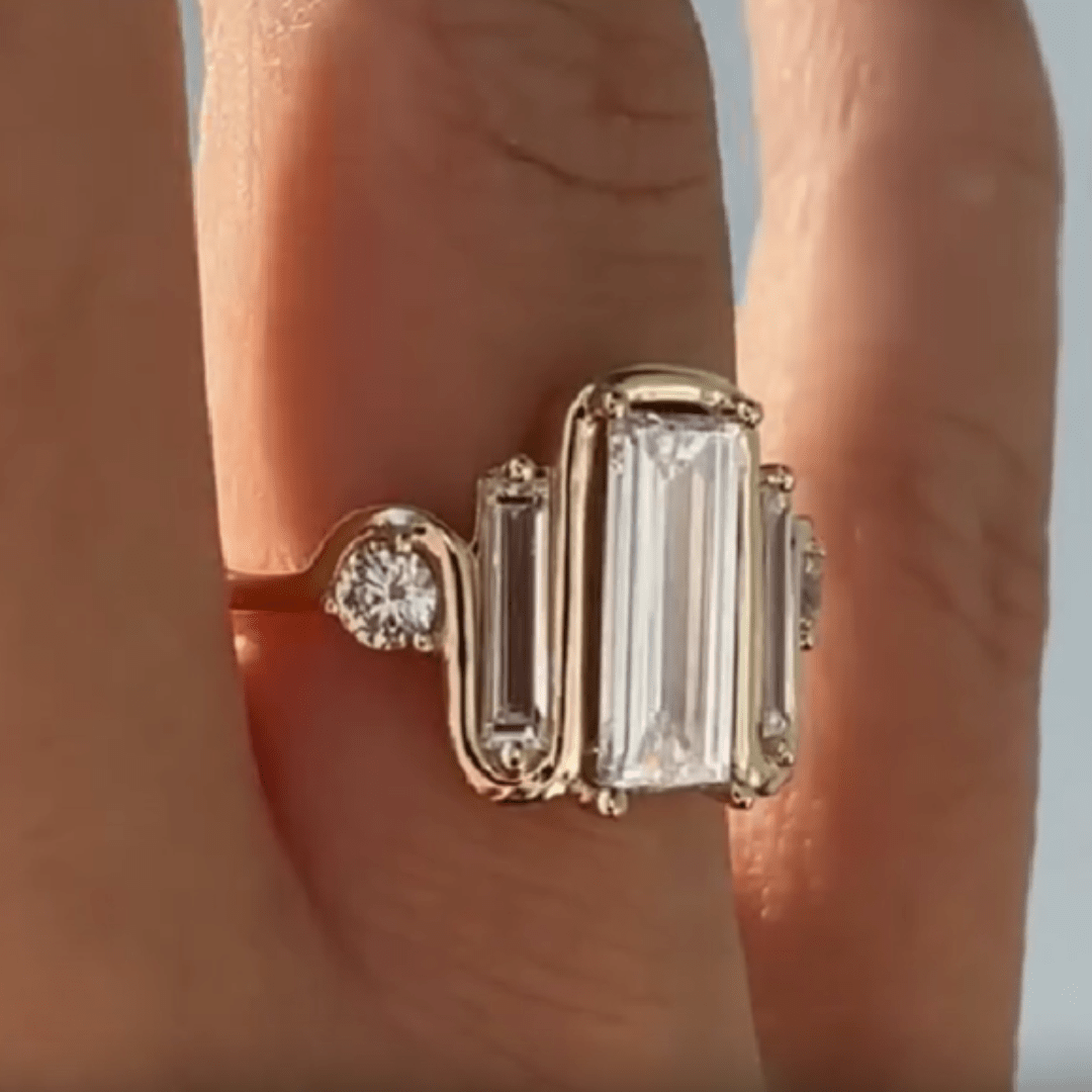 1.2 CT Baguette Cut Moissanite Engagement Ring, Timeless Classic Design - Kazara Diam