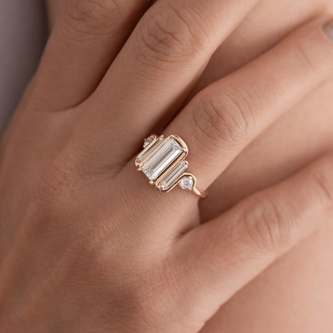1.2 CT Baguette Cut Moissanite Engagement Ring, Timeless Classic Design - Kazara Diam