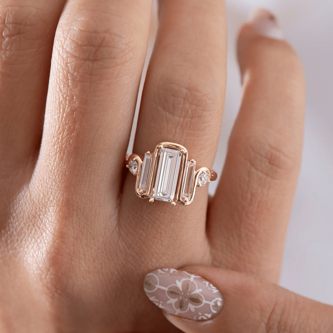 1.2 CT Baguette Cut Moissanite Engagement Ring, Timeless Classic Design - Kazara Diam