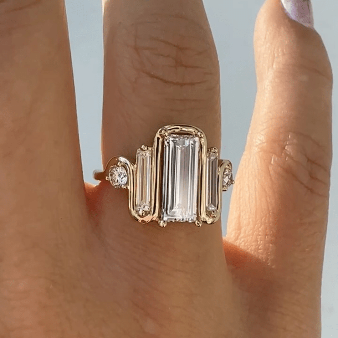 1.2 CT Baguette Cut Moissanite Engagement Ring, Timeless Classic Design - Kazara Diam