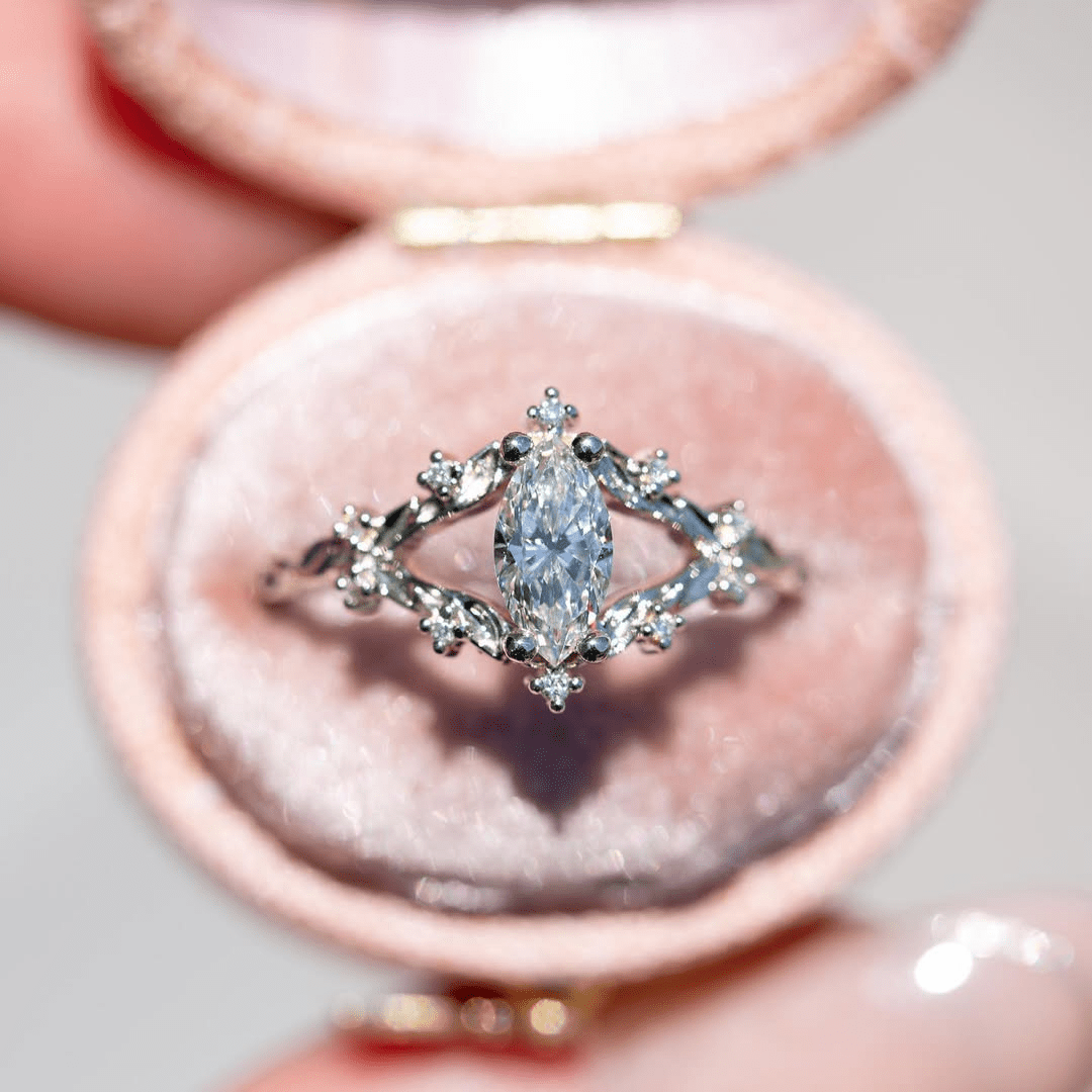 2 CT Marquise Cut Moissanite Engagement Ring with Floral Vine - Kazara Diam