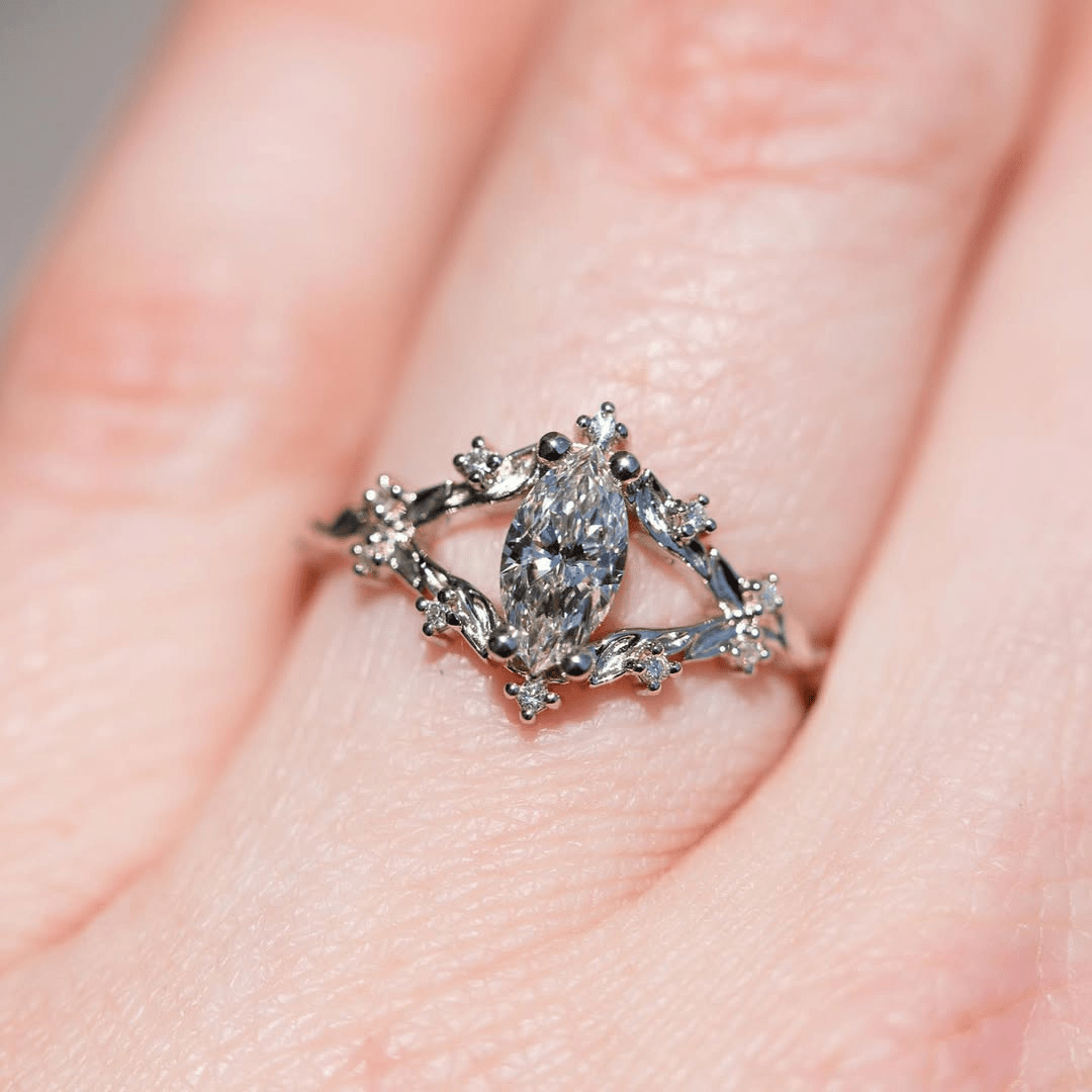 2 CT Marquise Cut Moissanite Engagement Ring with Floral Vine - Kazara Diam