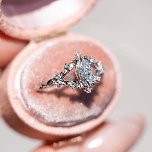 2 CT Marquise Cut Moissanite Engagement Ring with Floral Vine - Kazara Diam