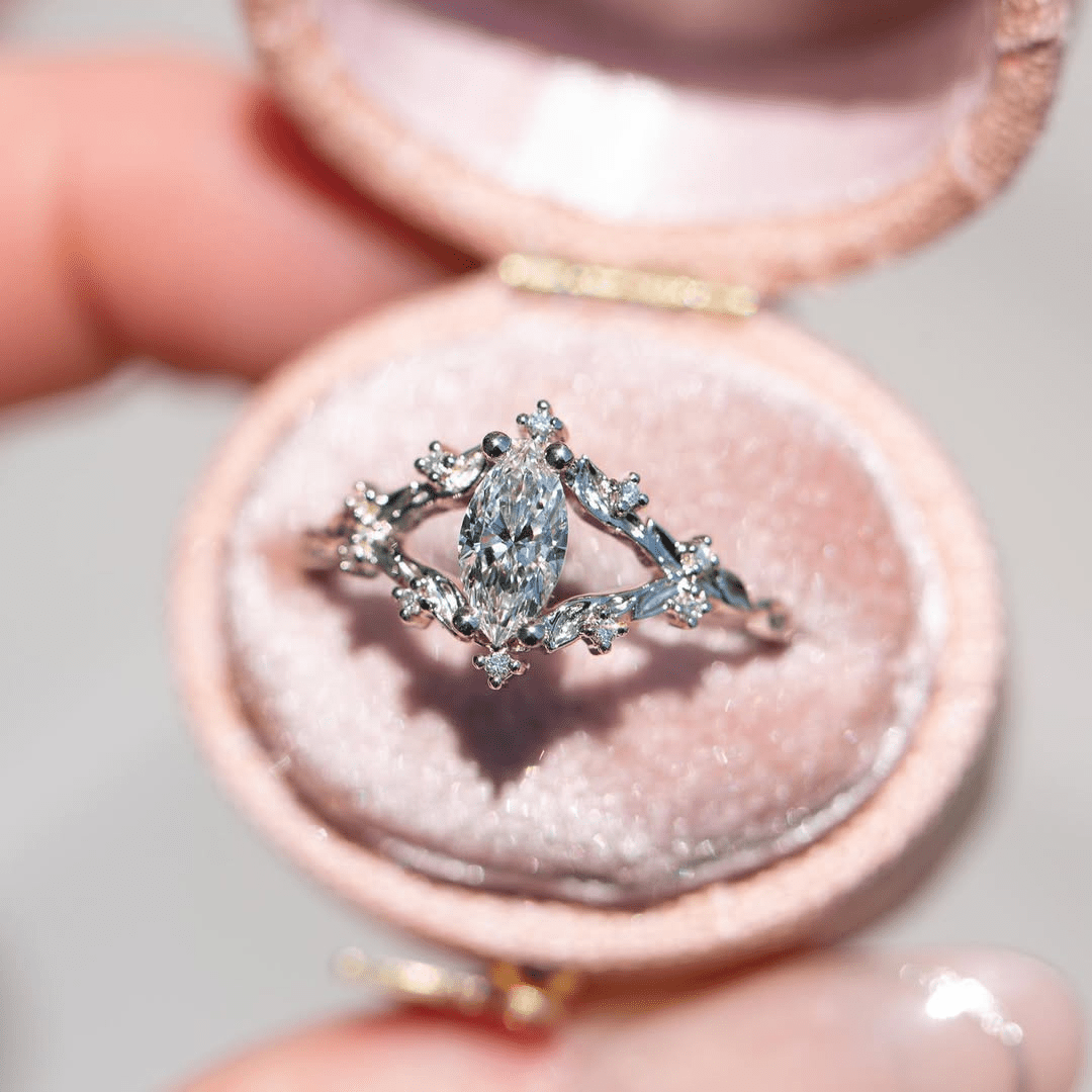 2 CT Marquise Cut Moissanite Engagement Ring with Floral Vine - Kazara Diam