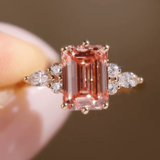 2.0CT Pink Moissanite Emerald Cut Ring with Accents Minimal & Elegant Jewelry - Kazara Diam