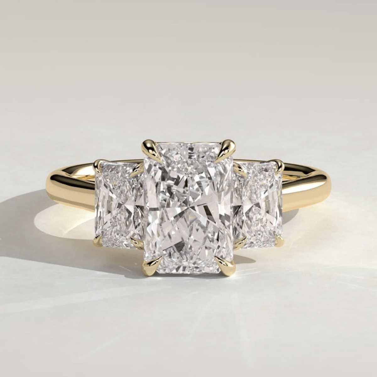 2.5 CT Classic Radiant Moissanite Three Stone Claw Trilogy Engagement Ring - Kazara Diam