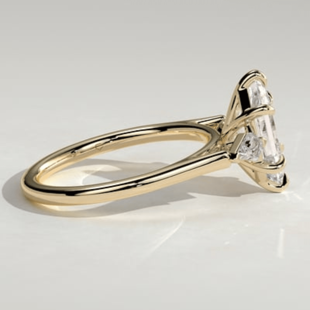 2.5 CT Dutch Hexagon 6 Claw Trilogy with Kite Side Stones Moissanite Engagement Ring - Kazara Diam