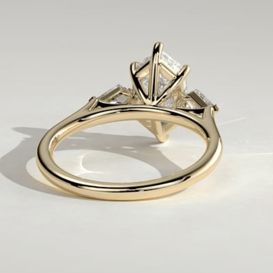 2.5 CT Dutch Hexagon 6 Claw Trilogy with Kite Side Stones Moissanite Engagement Ring - Kazara Diam