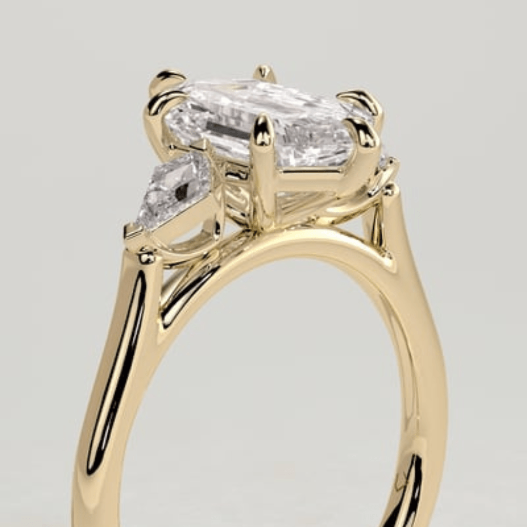 2.5 CT Dutch Hexagon 6 Claw Trilogy with Kite Side Stones Moissanite Engagement Ring - Kazara Diam