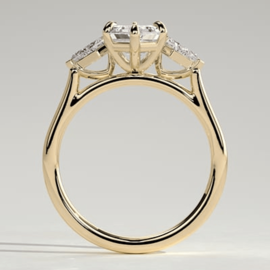 2.5 CT Dutch Hexagon 6 Claw Trilogy with Kite Side Stones Moissanite Engagement Ring - Kazara Diam