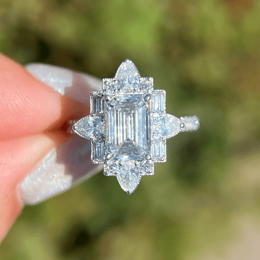 2.5 CT Emerald Cut Moissanite Unique Engagement Wedding Promise Ring - Kazara Diam
