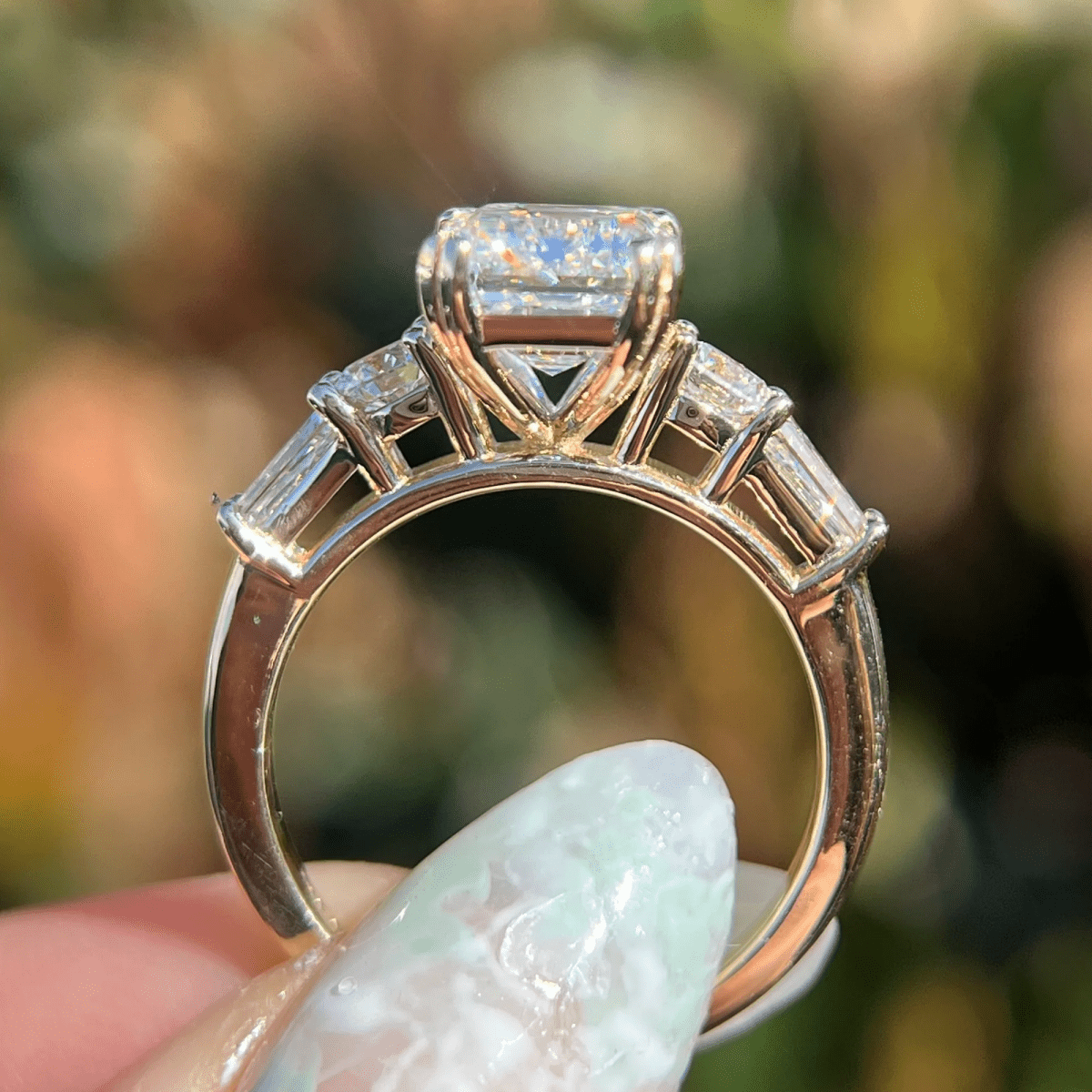 2.5 CT Imperial Emerald Cut Moissanite Three-Stone Ring Modern Heirloom Design - Kazara Diam