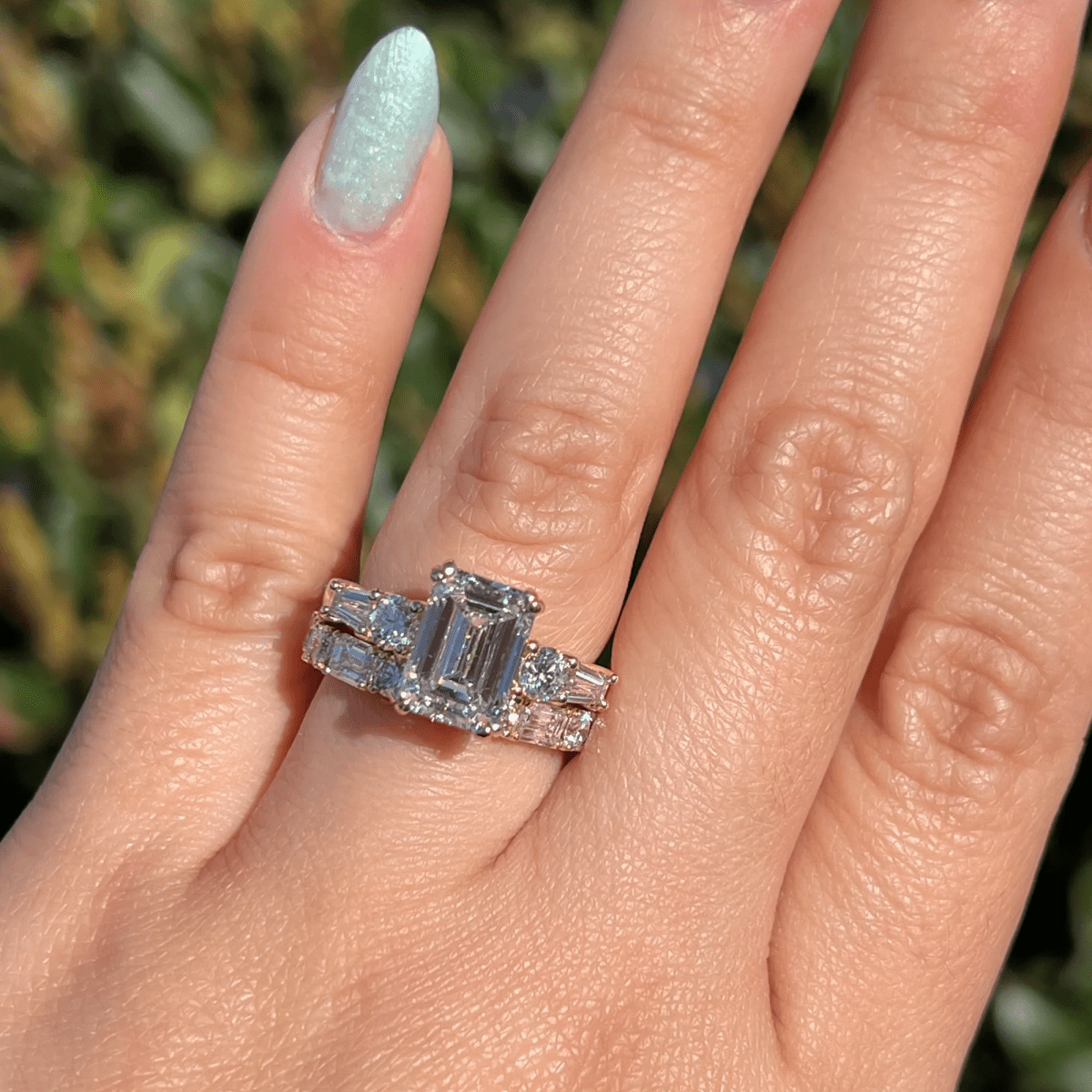 2.5 CT Imperial Emerald Cut Moissanite Three-Stone Ring Modern Heirloom Design - Kazara Diam