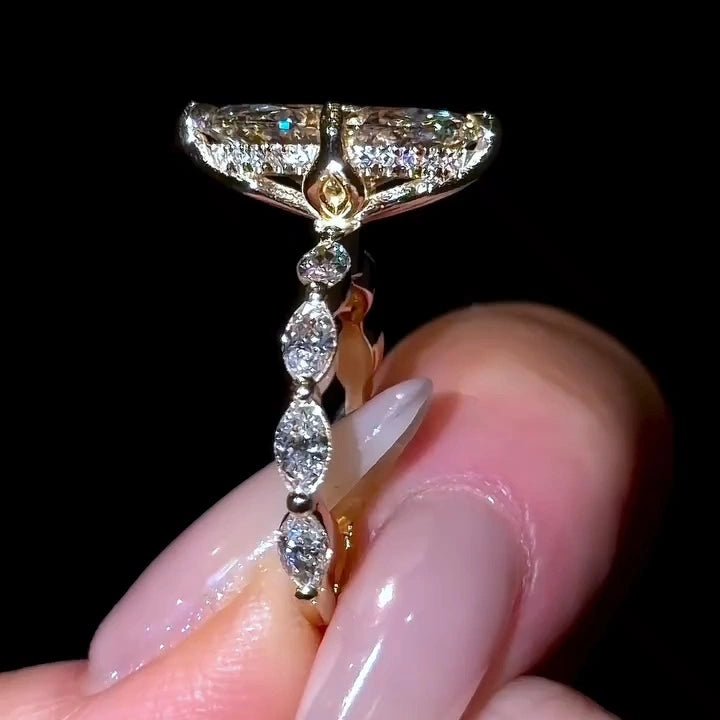 2.5 CT Marquise Cut Hidden Halo Moissanite Engagement Wedding Anniversary Ring - Kazara Diam