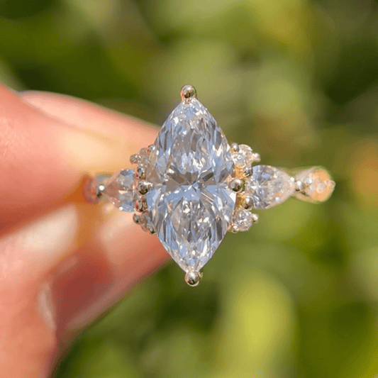 2.5 CT Marquise Cut Moissanite Three Stone Unique Engagement Ring - Kazara Diam