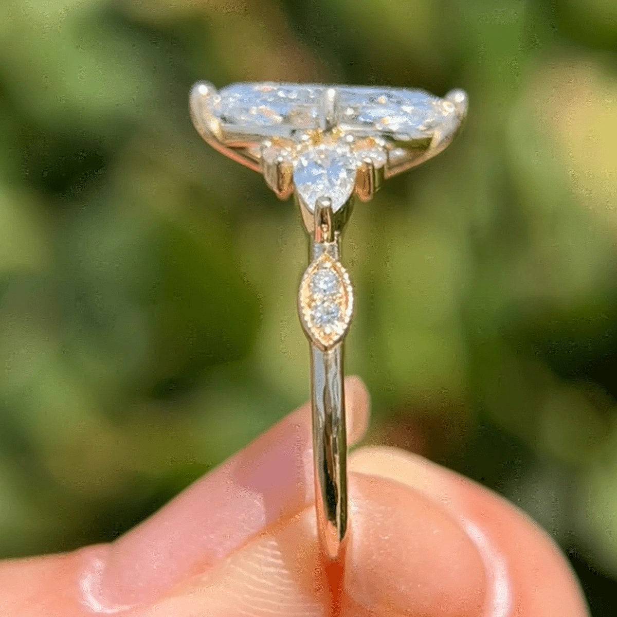 2.5 CT Marquise Cut Moissanite Three Stone Unique Engagement Ring - Kazara Diam