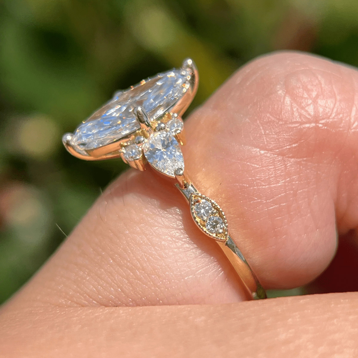 2.5 CT Marquise Cut Moissanite Three Stone Unique Engagement Ring - Kazara Diam
