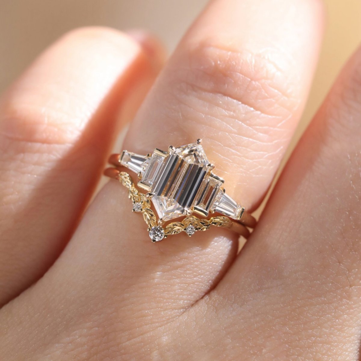2.5 CT Moissanite Hexagon Bridal Unique Engagement Wedding Ring Set - Kazara Diam
