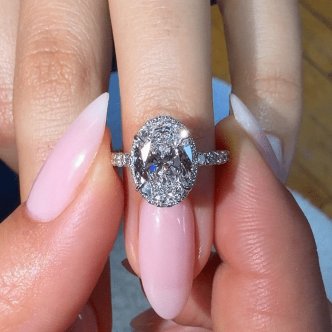2.5 CT Oval Cut Moissanite Engagement Ring Halo Wedding Anniversary Design - Kazara Diam