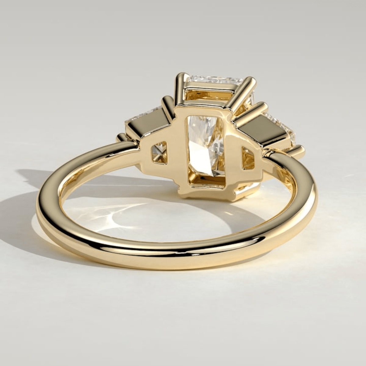2.50 CT Radiant 4-Claw Trilogy Moissanite Engagement Ring with Trapezoid Side Stones - Kazara Diam