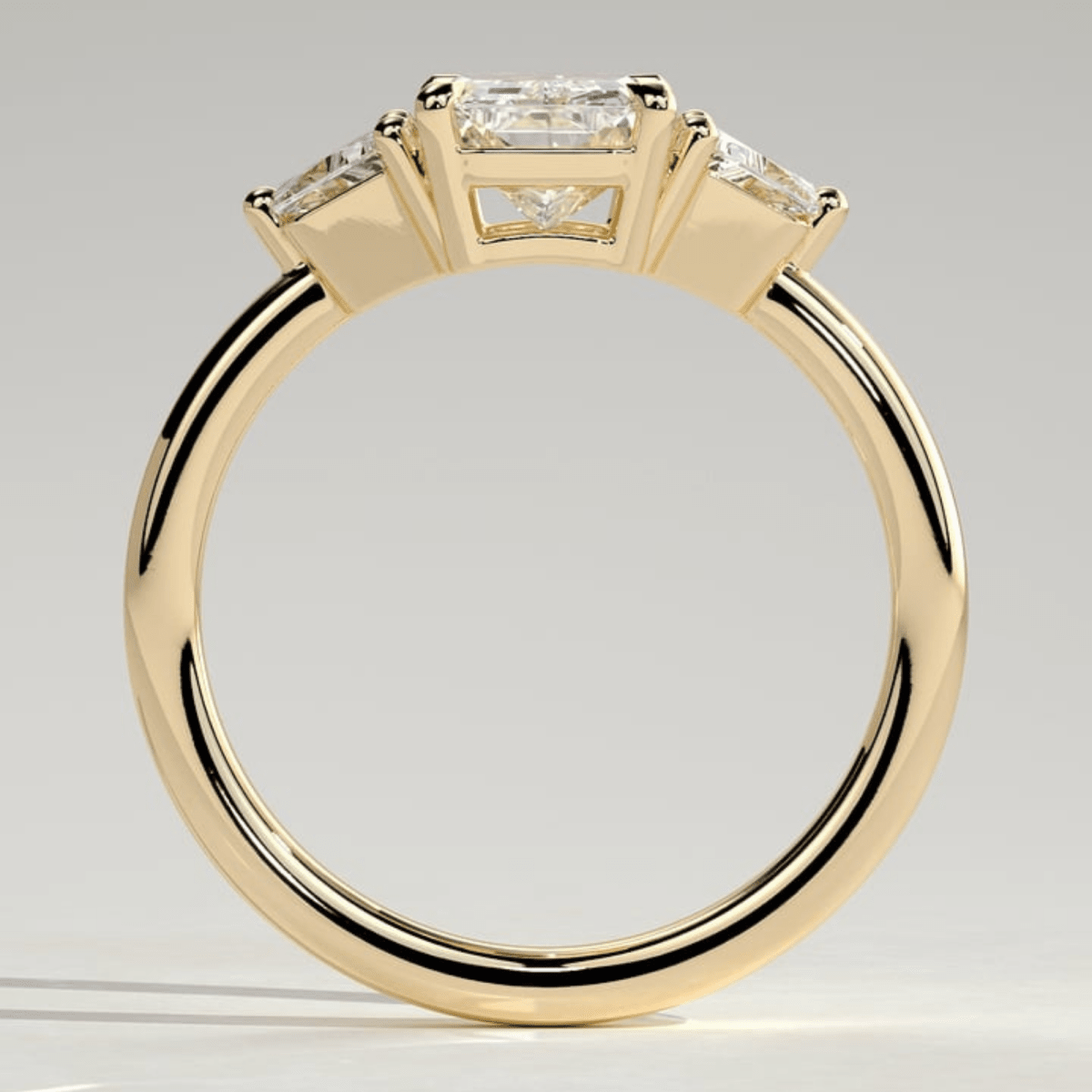 2.50 CT Radiant 4-Claw Trilogy Moissanite Engagement Ring with Trapezoid Side Stones - Kazara Diam