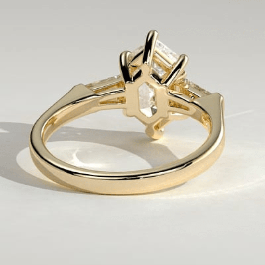 2.5CT Elongated Hexagon 6 Claw Trilogy with Tapered Baguette Side Stones Moissanite Engagement Ring - Kazara Diam