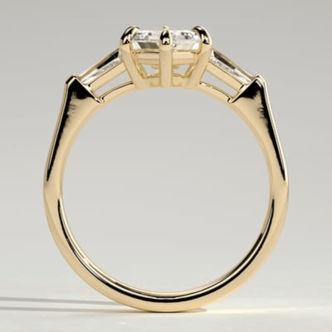2.5CT Elongated Hexagon 6 Claw Trilogy with Tapered Baguette Side Stones Moissanite Engagement Ring - Kazara Diam
