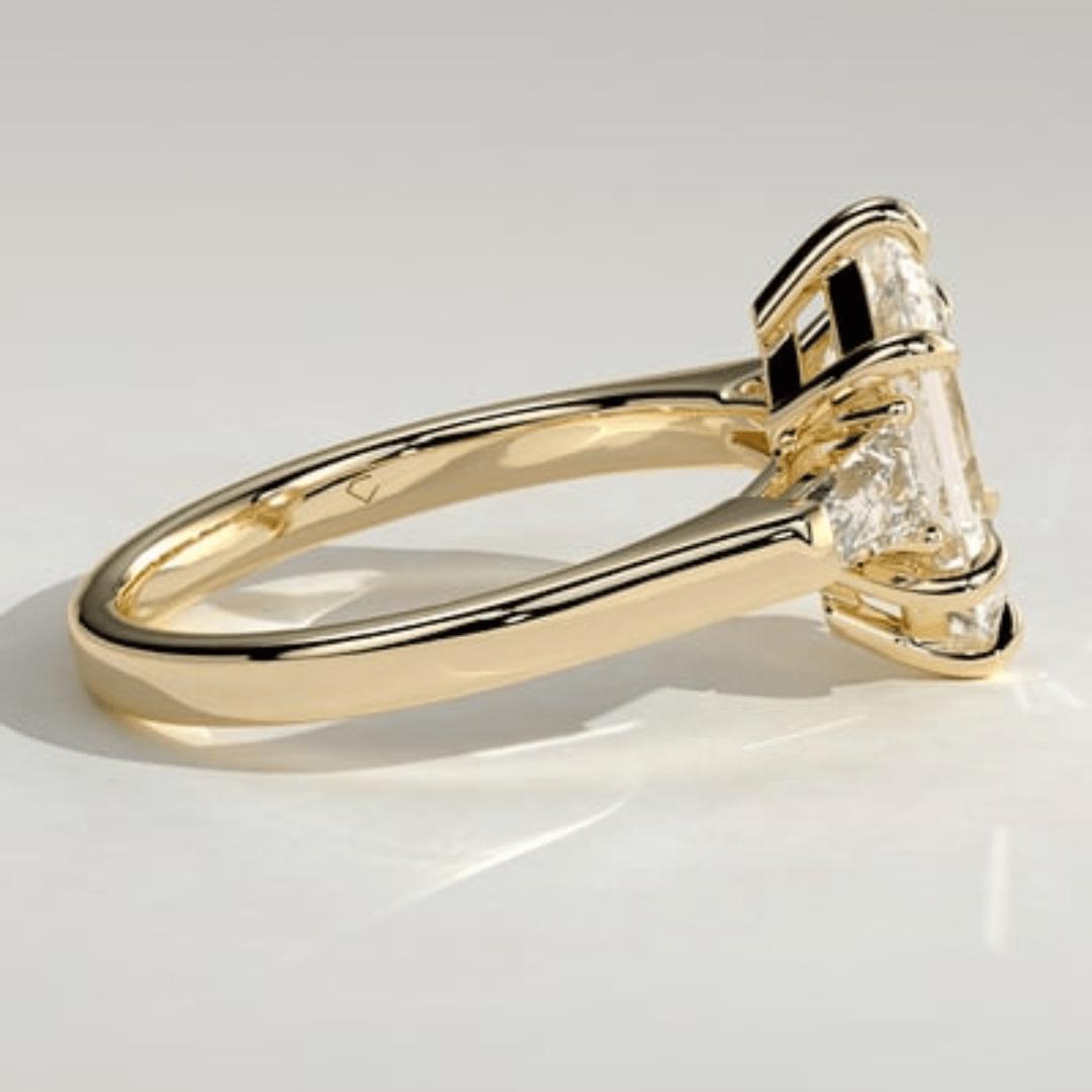 2.5CT Elongated Hexagon 6 Claw Trilogy with Tapered Baguette Side Stones Moissanite Engagement Ring - Kazara Diam