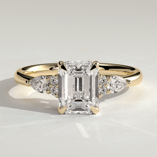 2.5CT Emerald 4 Claw Solitaire with Pear Accents and Moissanite Engagement Ring - Kazara Diam