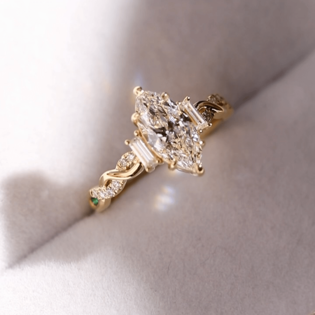 2.5CT Marquise Cut Moissanite Engagement Ring with Baguette Side Stones - Kazara Diam