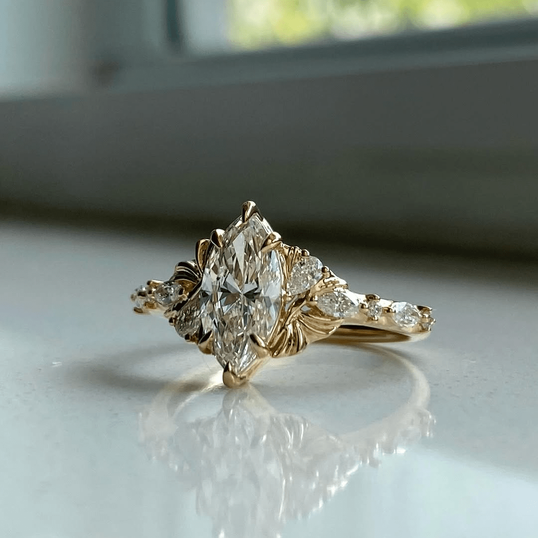 2.5CT Marquise Moissanite Engagement Antique Inspired Floral Design Ring - Kazara Diam