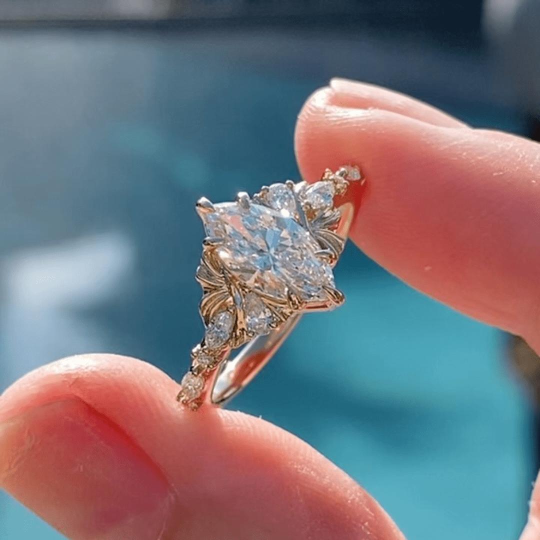 2.5CT Marquise Moissanite Engagement Antique Inspired Floral Design Ring - Kazara Diam
