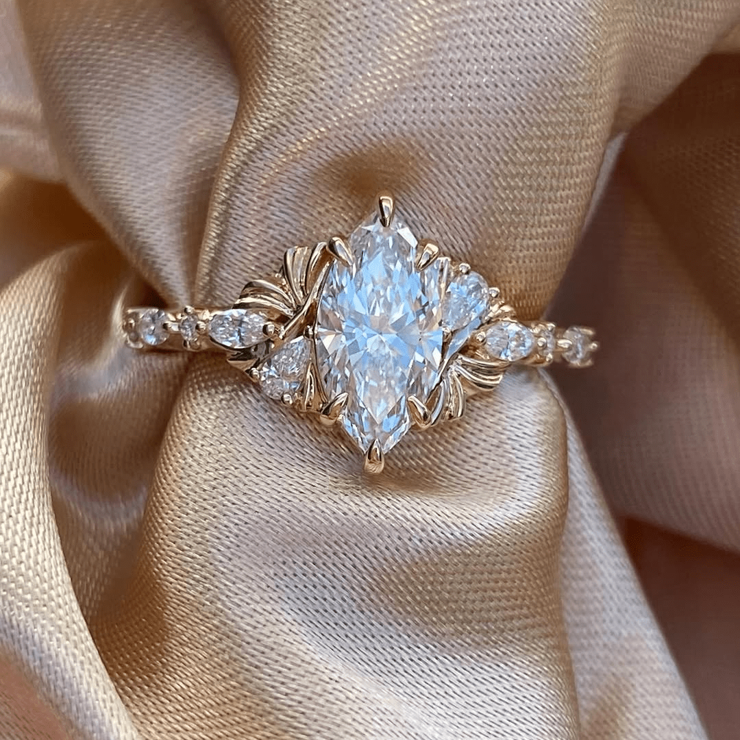 2.5CT Marquise Moissanite Engagement Antique Inspired Floral Design Ring - Kazara Diam