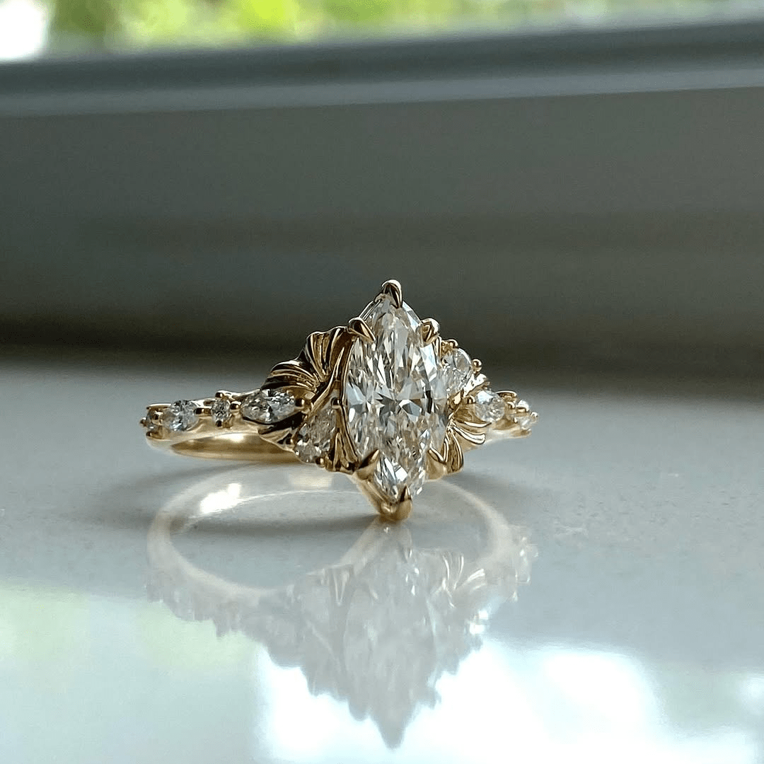 2.5CT Marquise Moissanite Engagement Antique Inspired Floral Design Ring - Kazara Diam
