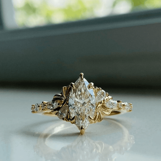 2.5CT Marquise Moissanite Engagement Antique Inspired Floral Design Ring - Kazara Diam