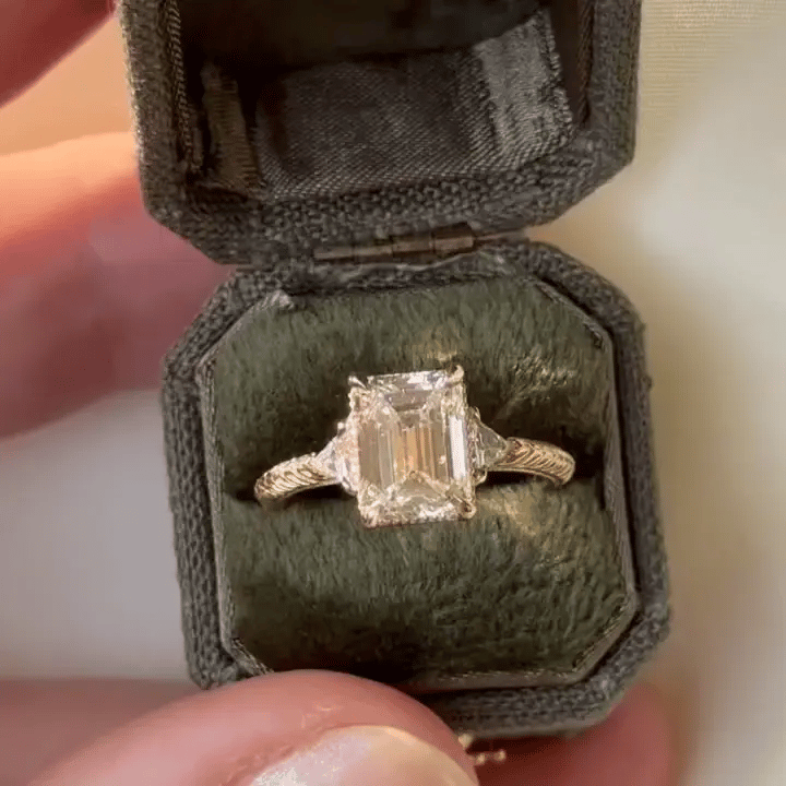 3 CT Emerald Cut Three Stone Moissanite Engagement Wedding Promise Ring - Kazara Diam