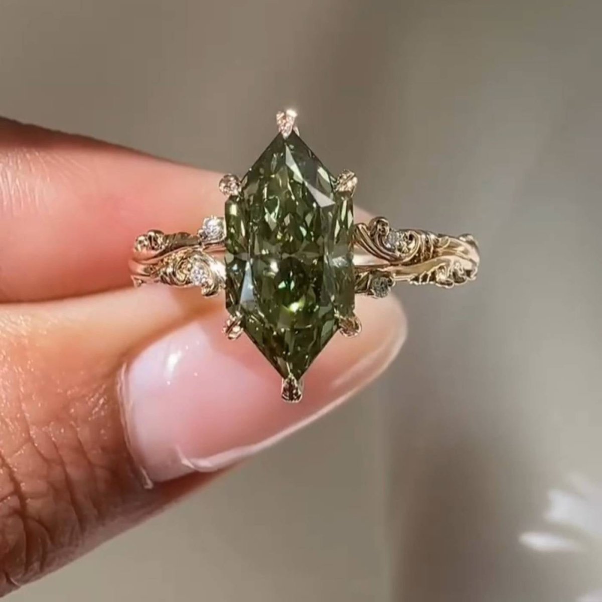 3 CT Green Moissanite Dutch Marquise Cut Engagement Wedding Anniversary Ring Nature Inspired - Kazara Diam