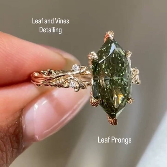 3 CT Green Moissanite Dutch Marquise Cut Engagement Wedding Anniversary Ring Nature Inspired - Kazara Diam