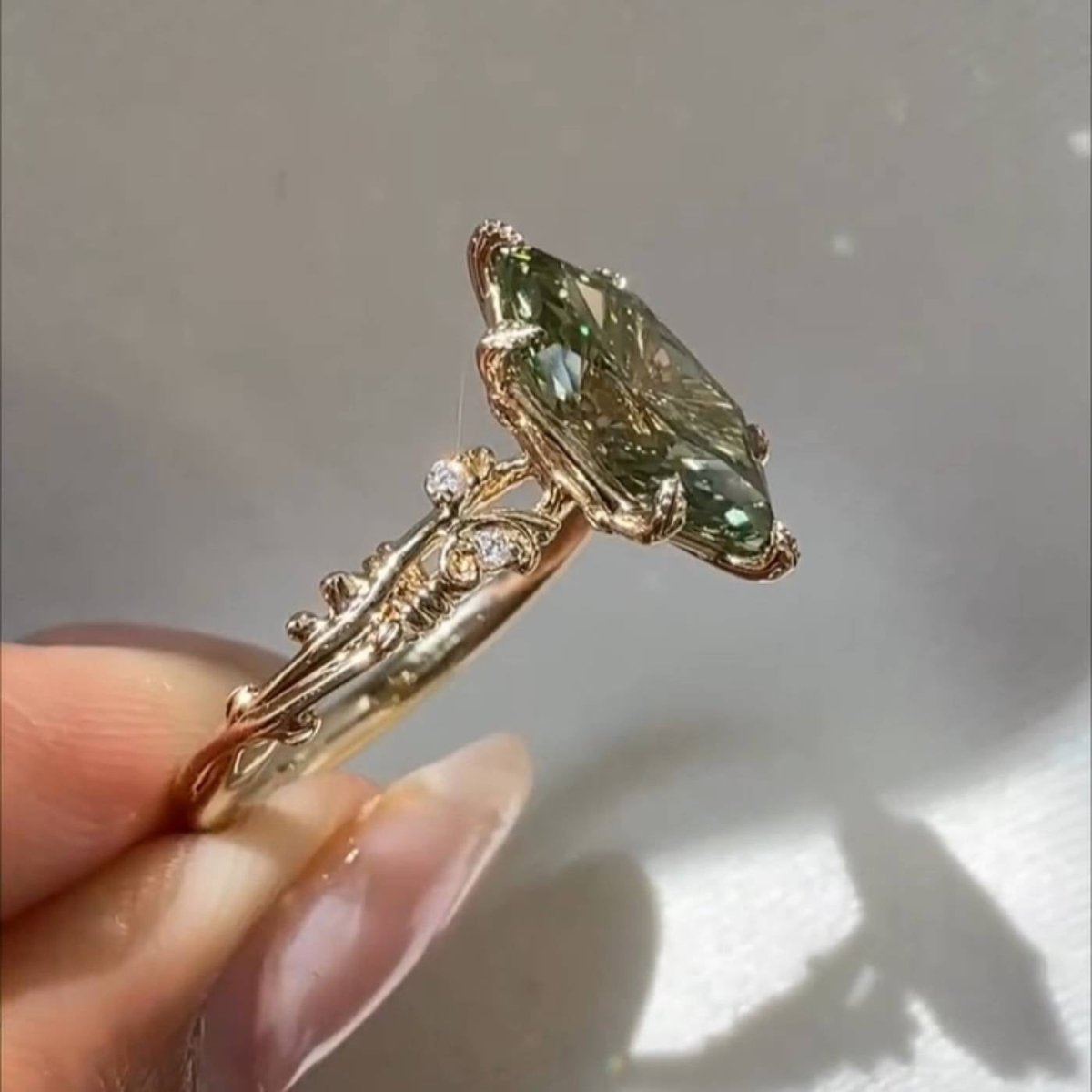 3 CT Green Moissanite Dutch Marquise Cut Engagement Wedding Anniversary Ring Nature Inspired - Kazara Diam