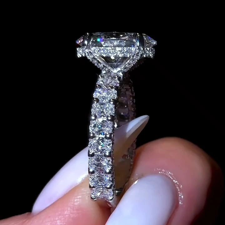 3 CT Oval Cut Hidden Halo Pave Moissanite Engagement Wedding Anniversary Ring - Kazara Diam